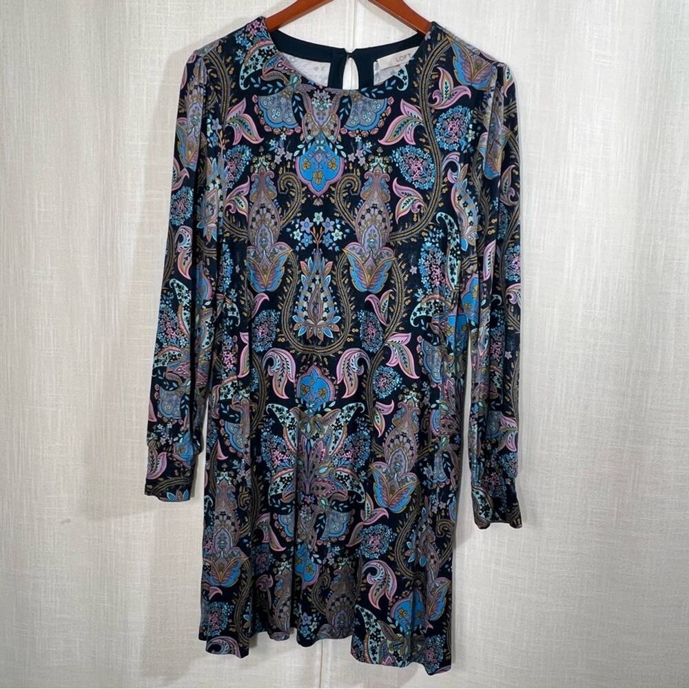 Loft Paisley Multicolored Long Sleeve Swing Dress Size M